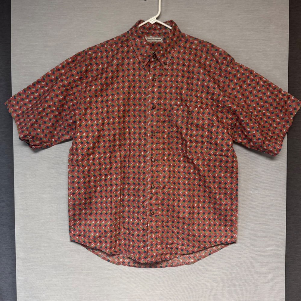 Vtg NOS Bugle Boy Mens 90s Geometric Print Short Sleeve Shirt Sz Large Boxy Red